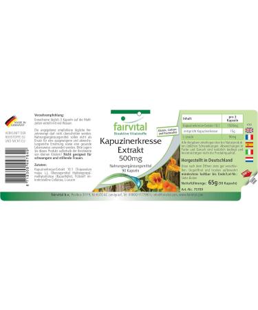 Fairvital | Nasturtium extract 500mg VEGAN - Highly dosed - 90 capsules - concentrated 4 times - Buy Online on GoSupps.com