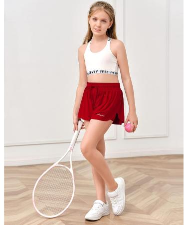 Girls 2 in 1 Flowy Butterfly Shorts Workout Gym Yoga Running Dance Skirt - Red, 9-10 Years - Buy Online on GoSupps.com