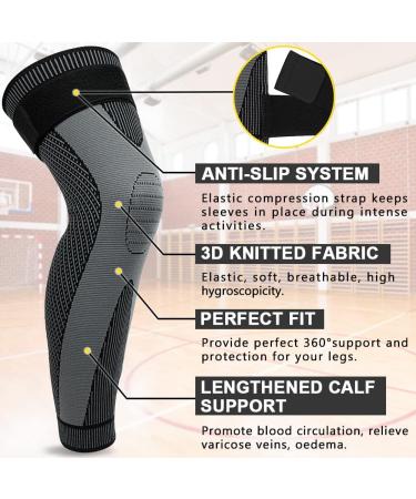 Beister Compression Leg Sleeves with Elastic Straps - Extra Long Knee Braces for Men & Women | Basketball, Football, Joint Pain Relief - Black XXL - Buy Online on GoSupps.com