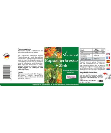 Nasturtium Extract 500mg with Zinc - 180 tablets - vegan - high dose - dietary supplement | Vitamintrend  - Buy Online on GoSupps.com