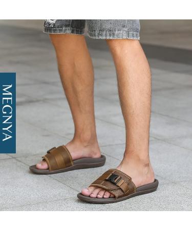 MEGNYA Men's Orthotic Walking Sandals | Arch Support, Plantar Fasciitis Relief | Comfortable Slide Sandals for Foot Pain | 11 W3 Dark Brown - Buy Online on GoSupps.com
