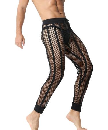 YUFEIDA Men's Fishnet Pants - Black Mesh Leggings, Muscle Fit, Drawstring Bottoms (X-Large) - Buy Online on GoSupps.com