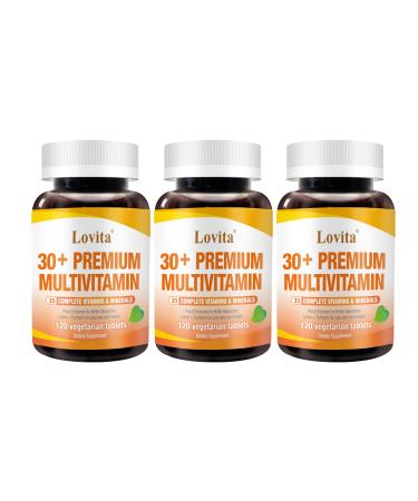 Lovita Premium Multivitamin for Adults 30+ with Enzymes Turmeric & Comprehensive Nutrient Support - 120 Vegetarian Tablets (Pack of 3) 360 Count (Pack of 1) Classic Packaging