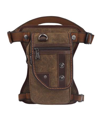 Hebetag Canvas Drop Leg Bag Outdoor Waist Pack for Men Women Tactical Military Motorcycle Bike Cycling Multi-Pocket Waist Fanny Pouch Travel Hiking Climbing Thigh Bag Pocket #03Brown