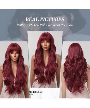 Long Natural Wave Red Wigs for Women | Cosplay Party Synthetic Hair Wigs with Bangs - Shop Internationally! - Buy Online on GoSupps.com