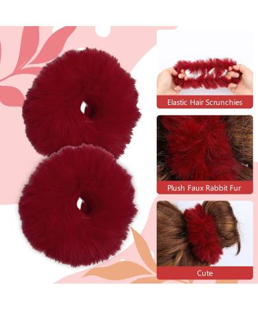 PROUSKY 2 Pieces Plush Faux Rabbit Fur Hair Ties Furling Pompoms Artificial Fur Hair Bobbles Elastic Hair Band Rope Wristband Ponytail Accessories (Wine red) - Buy Online on GoSupps.com