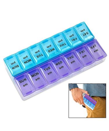 Pill Organizer HoFire BPA Free Twice A Day Travel 7 Day Weekly Pill Box Case Large Compartments to Hold Vitamins Cod Liver Oil Supplements and Medication(Large Purple & Blue)