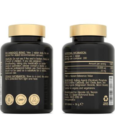 Biotin Hair Growth Tablets 10000mcg with Zinc - 180 Tablets for Hair, Skin, Nails - High Strength Biotin Supplements - UK Made - Buy Online on GoSupps.com
