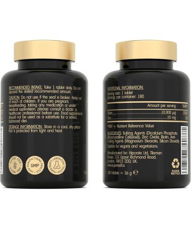 Biotin Hair Growth Tablets - Hair Skin and Nails Vitamins for Women & Men - 180 Biotin Tablets with Zinc 10000 mcg - High Strength Supplements - UK Made - Superior Absorption - Buy Online on GoSupps.com