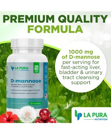 LaPura D-mannose 1000 mg Supplement with Cranberry Juice Powder, Hibiscus Flower & Dandelion Herb Extract, 60 Capsules - Natural Cleansing Support, Healthy Liver, Bladder, Urinary Tract Function 60 Count (Pack of 1) - Buy Online on GoSupps.com