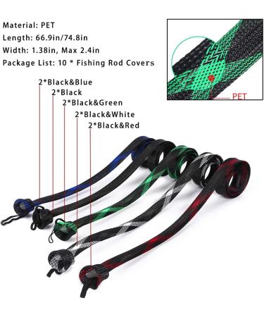 ZHENDUO 10Pcs Fishing Rod Sleeve Set - 67/74.8 Braided Mesh Rod Covers for Bait Casting Sea Fishing - Rod Protector Accessories - 5pcs x 1.7m + 5pcs x 1.9m - Buy Online on GoSupps.com
