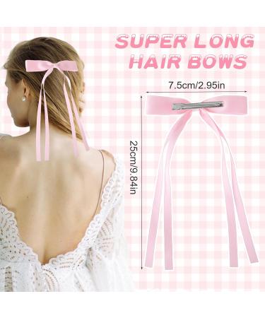 WLLHYF 4Pcs Tassel Ribbon Hair Clips Silky Satin Bows Hair Barrettes Long Tail Bowknot Ponytail Holder Metal Slides Claw Hair Valentine's Day Accessories for Women Girls Kids White+Pink - Buy Online on GoSupps.com