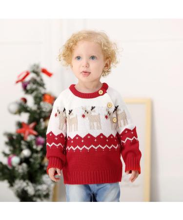 Mimixiong Baby Christmas Reindeer Sweater - Red Knitted Long Sleeve Outfit (0-6 Months) - Buy Online on GoSupps.com