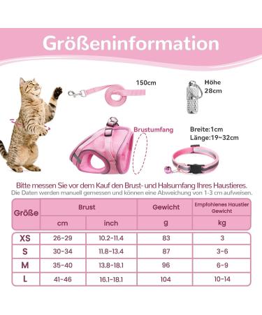 Adjustable Cat Dishes Set with Leash - Soft Lined & Breathable Mesh for Cats Kittens Dogs & Puppies (Pink Large) - Buy Online on GoSupps.com