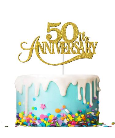Tenhaisi Glittery Gold Happy 50th Anniversary Cake Topper Hello 50 Wedding Party Decorations Cheers to 50 Anniversary Birthday Party Supplies