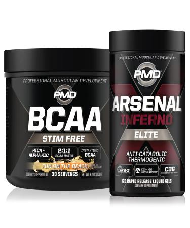 PMD Sports Arsenal X Inferno Superior Fast-Acting Liquid Gel Thermogenic Fat Burner (120 Liquid Gels) Sports BCAA for Recovery and Performance- Fun on The Beach (30 Servings)