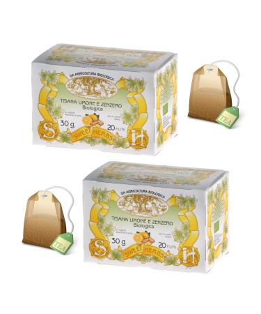 Apicoltura Brezzo Sweet Herbs | Lemon Ginger & Green Tea | Organic Digestive Infusion Lemon Ginger Green Tea - 2 x 20 Individual Filters