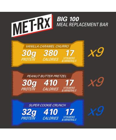 MET-Rx Big 100 Colossal Protein Bars Variety Pack - Healthy Meal Replacement Snack - 3.52 oz bars, 9 Count (Pack of 3) - Buy Online on GoSupps.com