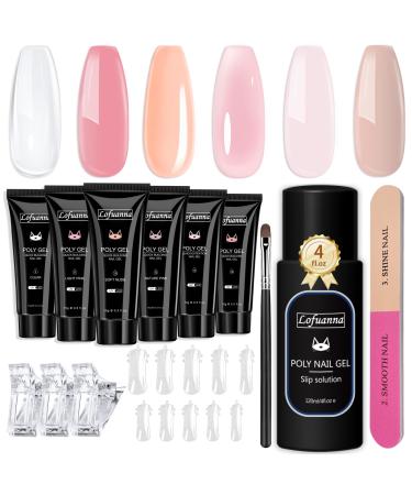 Lofuanna Poly Gel Nail Kit-6 Colors Nude Pink Set Poly Nail Gel Nail Starter kit Nail Extension Gel With 120ml Slip Solution 120Pcs Nail form Nail Strengthen Gel Nail Gel Kit DIY for Beginners 001-NUDE PINK - Buy Online on GoSupps.com