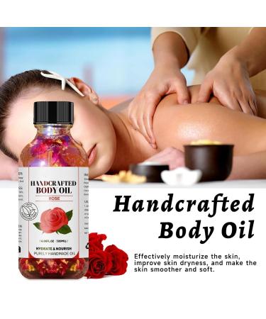 Handcrafted Rose Body Oil with Jojoba Sweet Almond & Coconut Oils Hydrating & Nourishing Multi-Use Moisturizer for Body Massage & Dry Skin Infused with Real Rose Petals 4.06 fl oz - Buy Online on GoSupps.com