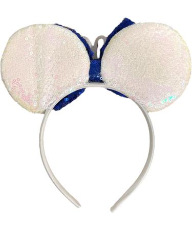 Encanto Mirabel & Isabella Sequin Minnie Mouse Inspired Alice Headband With Big 5" Sequin Top Bow Handmade White Blue - Buy Online on GoSupps.com