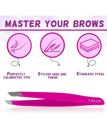 Cruze Stainless Steel Slant Tip Tweezers - Precision Hair Removal Tool for Eyebrows, Ingrown Hairs, and Facial Hair - Cruelty Free - Buy Online on GoSupps.com