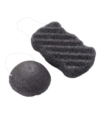 Lurrose 2Pcs Konjac Sponge Set - Activated Bamboo Charcoal Body Facial Sponge for Deep Cleansing Bath - Men Women - Buy Online on GoSupps.com