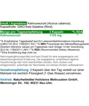 Kalmus Root Capsules - Ayurvedic Digestive Aid | 180 Pure Powder Capsules for Optimal Metabolism | Natural Bitter Aperitif & Digestif by Hildegard von Bingen - No Additives - Buy Online on GoSupps.com