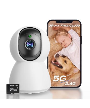 4MP Indoor Camera, 2K Security Camera for Baby Monitor, 360 PTZ Wireless Cameras for Home Security, 5G & 2.4G WiFi Pet Camera with Phone App, Night Vision Motion Detection Siren Works with Alexa 1 Pack 2K(With 64G Card)