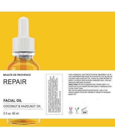 BEAUTE DE PROVENCE Active REPAIR Facial Oil | Enhanced with Coconut & Hazelnut Oil | Soften, Moisturizing and Hydrating Leaving Skin Smooth & Glowing | Repair & Nourish Damaged Skin - 2oz - Buy Online on GoSupps.com