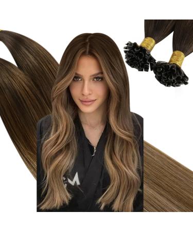Ugeat real hair extensions bonds chocolate brown to golden brown and ashblond extensions real hair ombre extensions real hair keratin u tip extensions human hair 45 cm 50 grams 50 pc 18 inch 2.u tip #4/10/16