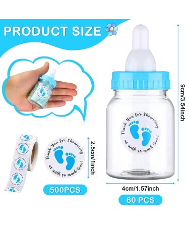 60 Pcs Blue Baby Shower Mini Milk Bottles with 500 Thank You Stickers - DIY Fillable Candy Boxes for Baby Shower Party Decor - Buy Online on GoSupps.com
