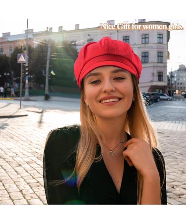 3-Piece Women Newsboy Cap Set | Adjustable Visor Beret Hats | Vintage Cabbie Hat for Women | Black, White, Red - Buy Online on GoSupps.com
