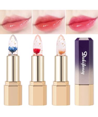 Tinted Lip Balm Colour Changing Lip Balm Set 3PC Clear Flower Jelly Lipstick Nutritious Moisturizer Lip Balm Lighten Dark Lip Color Lip Repair Gifts For Teenage Girl