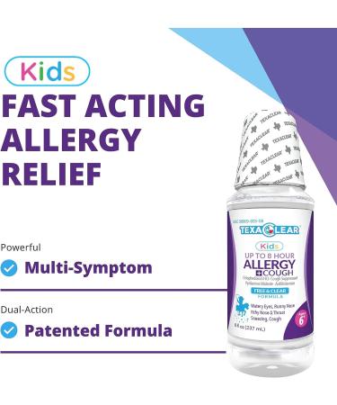 TexaClear Kids Allergy and Cough Liquid 8 Hour Relief - Gluten-Free, Alcohol-Free, Dye-Free - Ages 6+ (8oz) - Buy Online on GoSupps.com