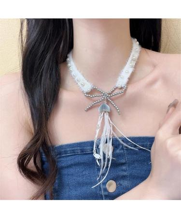 Oralgo Handmade Pearl Necklace with Loop-Tassel Tag | Stylish Feather Choker & Accessory - International Shipping - Buy Online on GoSupps.com