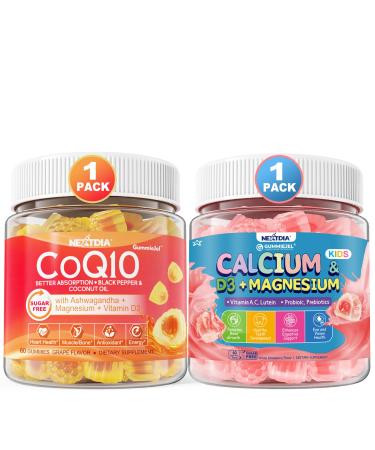 Nextdia Coq10 100mg 200mg Filled Gummies with Ashwagandha & Calcium + D3 & Magnesium Filled Gummies for Kids 4+