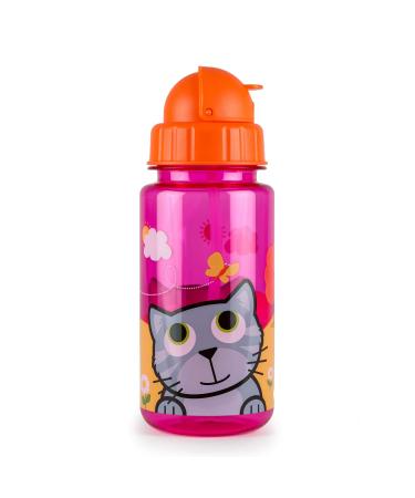 TUM TUM Flip Top Kids Water Bottle with Straw Tritan Toddler Water Bottle 400ml BPA Free Bluebell The Cat