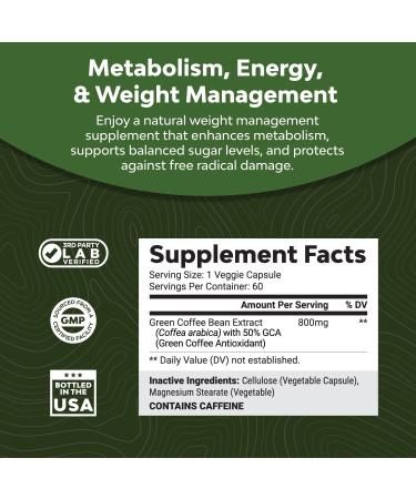 Pure Green Coffee Bean Extract 800mg for Weight Loss & Energy | Natural Appetite Suppressant with Chlorogenic Acid - 60 Capsules - Buy Online on GoSupps.com