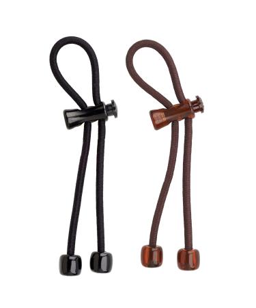 Pulleez Sliding Ponytail Holder  Set of 2 - Acrylic Charms - Black/ Brown Elastic Hair Ties