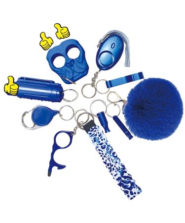 Safety Keychain Set for Woman with Personal Safety Alarm, Pom Pom and Lip Balm Lanyard WirstletBlue