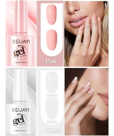 French Manicure Nail Polish Kit Pink and White Gel Nail Polish with Small UV Nail Light French Tip Nail Sticker and Nail Stamper for French Nail Art Design - Buy Online on GoSupps.com