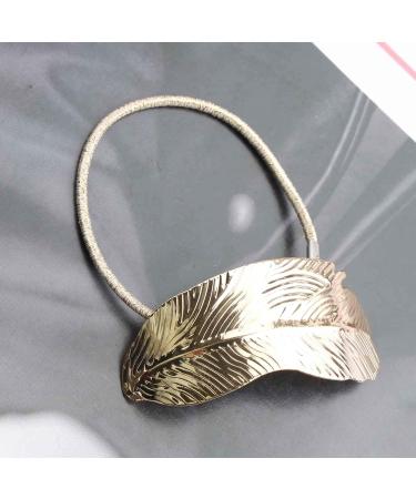 Yheakne Boho Leaf Hair Tie Scrunchies Gold Leaf Ponytail Holder Elastic Hair Band Black Rope Ponytail Holder Metal Hair Accessories for Women and Girls Gifts (Gold) - Buy Online on GoSupps.com