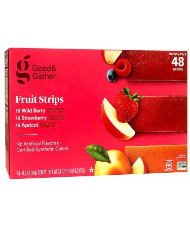 Fruit Strips Wild Berry Strawberry and Apricot Leathers Healthy Snack Made with Real Berry Puree Concentrate Good and Gather Variety Pack 48 Strips 48 Count (Pack of 1)