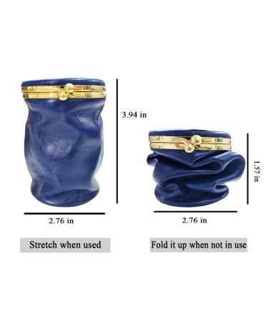 Buy Dark Blue Leather Lipstick Pouch - Mini Cosmetic Bag with Mirror | Portable Foldable Makeup & Coin Purse for Travel - Buy Online on GoSupps.com