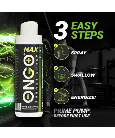 OnGo Energy - Natural caffeine (1500mg) Instant Energy Oral Spray | Vegan Sugar and Gluten free | B3 B6 B12 vitamin spray | Focus and Memory | Study Work and much more | Mint flavor | 15 servings - Buy Online on GoSupps.com