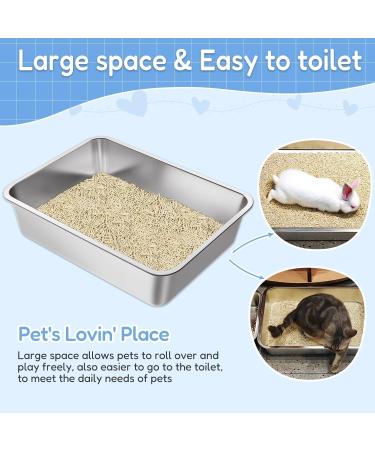 Lihong Stainless Steel Cat Toilet - Durable Cat & Bunny Litter Box (40x30x10 cm) - Perfect for Large Cats & Rabbits - Silver - Buy Online on GoSupps.com