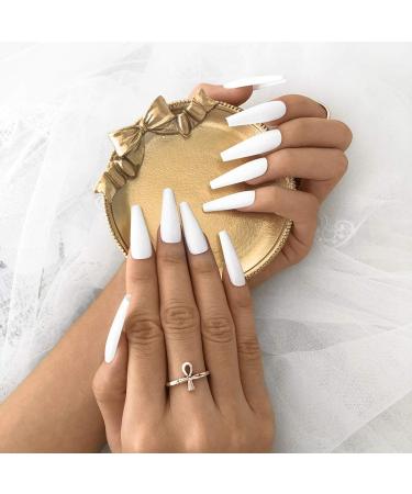 Sethexy Shiny Ballerina Long False Nails - Monochrome White Acrylic Nail Tips for Women & Girls - 20 Complete Covers - Buy Online on GoSupps.com