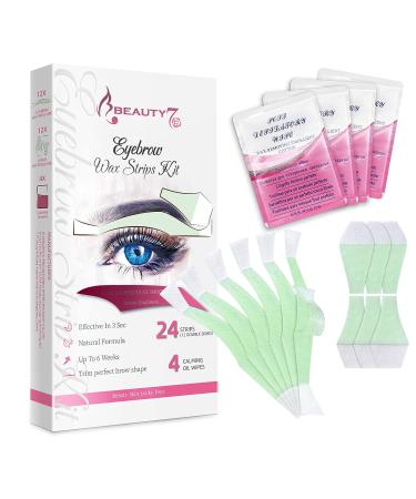 Beauty7 Eyebrow Wax Strips Kit - Hair Removal & Shaping for Women - 24 Strips with Calming Oil Wipes - At-Home Waxing Solution for Sensitive Skin - Buy Online on GoSupps.com