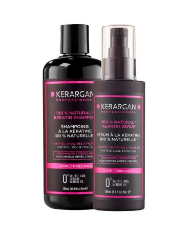 Kerargan - Ultra Repairing Duo Keratin Shampoo and Serum for Damaged and Stressed Hair - Strengthens, Smoothes and Protects - Sulfate, Paraben and Silicone Free - 500ml + 100ml